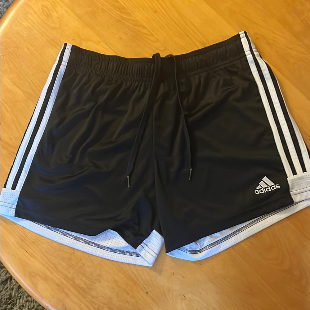 Adidas Black Athletic Shorts with White Stripes